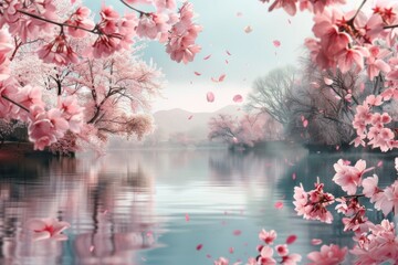 Spring sakura blooming view Generative AI