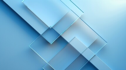 Modern Layered Glass Architecture with Crisp Edges on a Cool Blue Background - obrazy, fototapety, plakaty