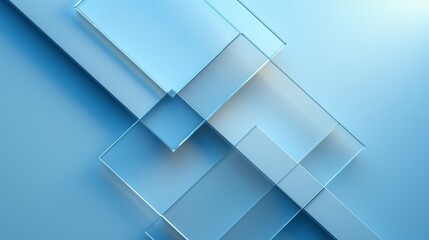 Abstract Reflections on Glass Surfaces with Geometric Precision Against a Blue Backdrop