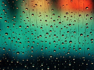 Maroon rain drops on an old window screen with abstract background