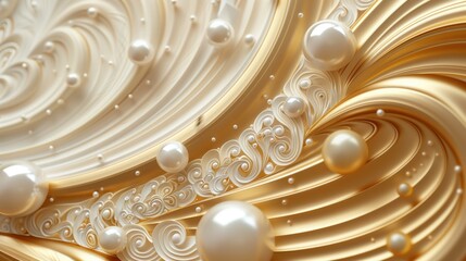 Opulent Cream Abstract with Lustrous Gold Accents and Pearlescent Textures