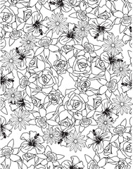 floral adult coloring page pattern garden line art flower relaxing street free meditation coloring page intricate vector