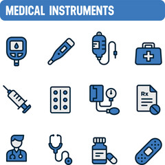 Doctor icons. Medical instruments vector set. Color icon design. Health and Medicine.