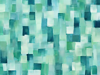 mint and blue squares on the background, in the style of soft, blended brushstrokes