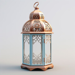 generated illustration of ramadan kareem lantern isolated white, Arabic lamp with light.