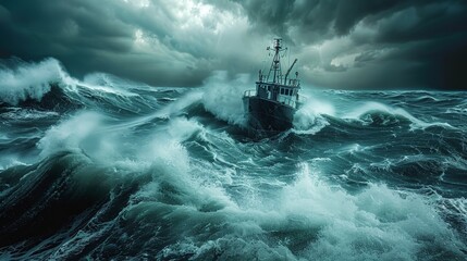 ship on a sea tempest - obrazy, fototapety, plakaty