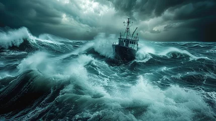 Deurstickers ship on a sea tempest © FrankBoston