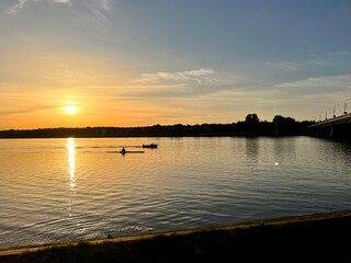 boats on the river at sunset