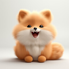 Fototapeta na wymiar A cute cartoon fox with a big smile on its face. The fox is sitting on a white background