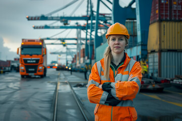 Female worker at a shipping port