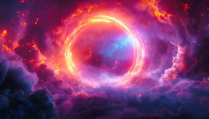 A round portal surrounded by colorful cloud