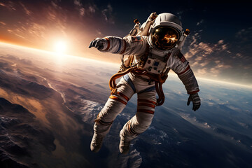 Astronaut Floating Above Earth - obrazy, fototapety, plakaty