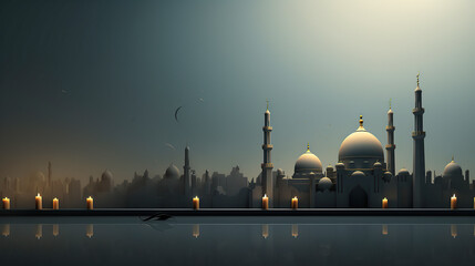 generated illustration of Ramadan Kareem mosque ,minimalist of a mosque against the backdrop.