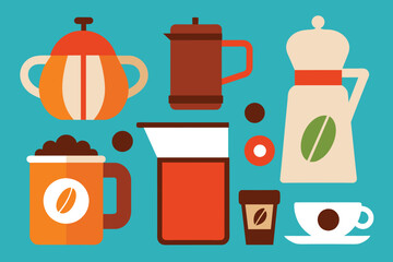 Simple Set of Coffee Shop Related Vector Solid Icons. Contains Icons as Jug, Cup, Coffee Beans, Kettle and more