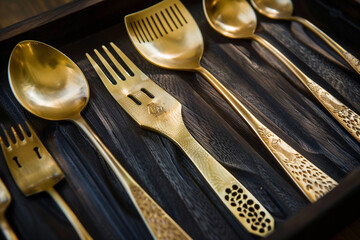 Brass utensils on ebony.