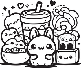 Free vector hand drawn kawaii coloring book illustration