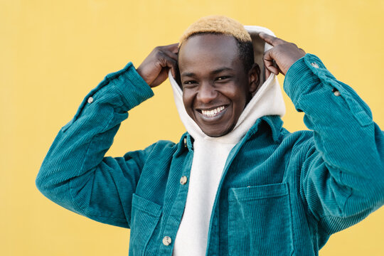 Smiling young Hipster African American man. Happy Trendy Generation Z youth. 