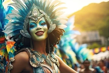 Gordijnen woman in carnival mask © Pixalogue