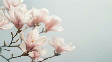 Close up of delicate petals of magnolias on a neutral background, springtime concept.