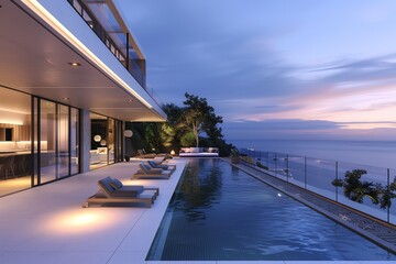 Obraz premium Contemporary Hillside Villa Overlooking the Ocean with Infinity Pool
