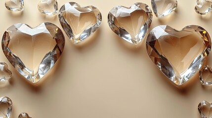  a group of diamonds arranged in the shape of a heart and surrounded by smaller diamonds on a light brown background.