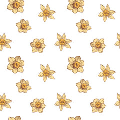 Daffodils. Seamless pattern design, vintage vector  illustration.