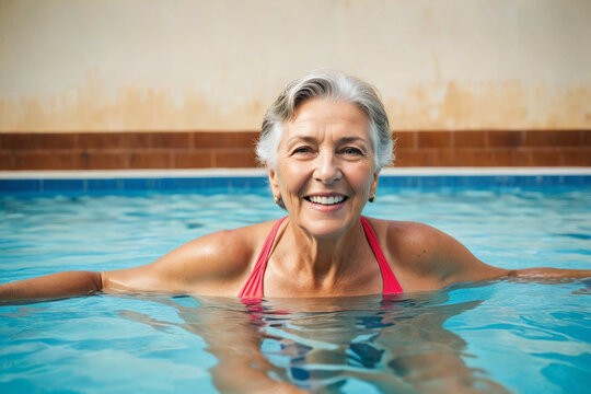 grandparents in the pool enjoying a day of vacation