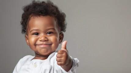 Adorable Approval: Smiling Cute African American Toddler with Thumbs Up Gesture. Copy space.