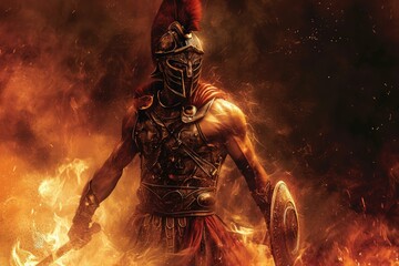 Powerful Ares greek god war. Face art. Generate Ai