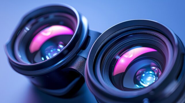 A pair of binoculars with pink and blue lights on them, AI