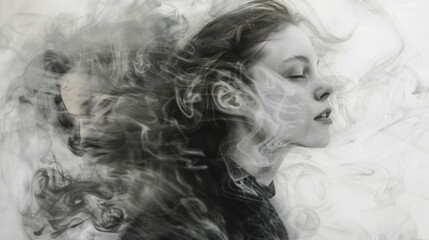 A woman is being photographed with smoke in the background, AI