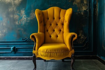 Sunlit Yellow armchair. Arm object design. Generate Ai - obrazy, fototapety, plakaty