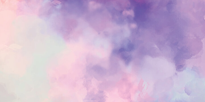 Colorful watercolor background. Abstract watercolor background with clouds. Background with space.  Pink purple watercolor background texture. 
