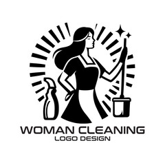 Woman Cleaning Vector Logo Design