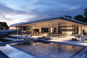 Fototapeta premium Modern Luxury Villa with Seamless Indoor-Outdoor Living Spaces - Design a modern luxury villa that epitomizes seamless indoor-outdoor living.