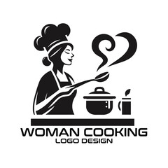 Woman Cooking Vector Logo Design