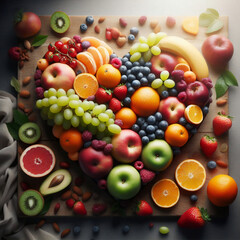 heart shape with fresh fruits
