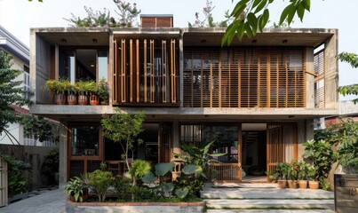 Fototapeta na wymiar Modern vietnamese architecture style house