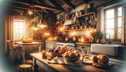 rustic kitchen with fruits