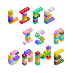 Collection of letters. ABC made from construction blocks