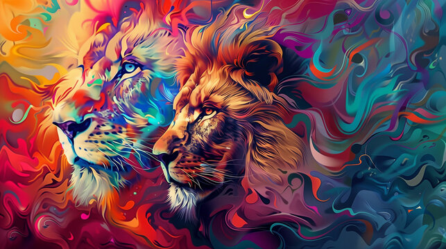 Abstract Fiery Lion Paint Art