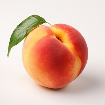 a peach with a leaf