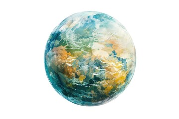 Fototapeta premium An enigmatic watercolor exoplanet, with oceans and continents visible, against a white backdrop