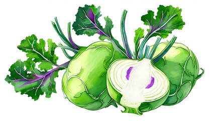 Naklejka premium Kohlrabi isoliert auf weißen Hintergrund, Freisteller