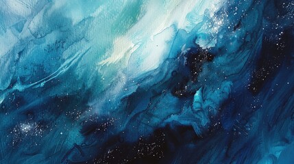 Watercolor capture of the Aurora Borealis from space, a dance of lights, set on a white canvas