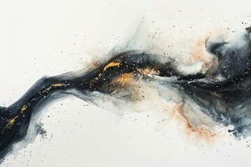 A mysterious watercolor black hole, pulling in a stream of stars and light, against a white backdrop
