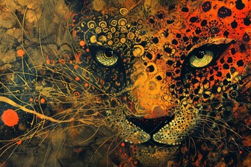 Vibrant Tropical art leopard wild animal. Asia nature cat. Generate Ai - obrazy, fototapety, plakaty