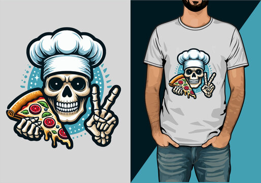 skeleton with pizza t shirt design