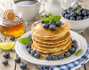 pancake stapel mit blaubeeren
