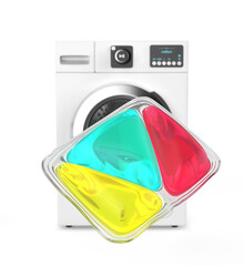 Laundry detergent pod in front of washing machine